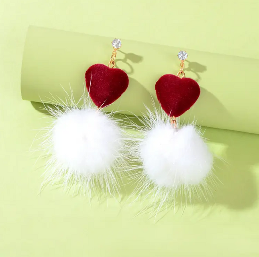 Y2K Fluffy Red Heart Earrings